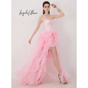 ANGELA & ALISON Sz 2 PINK HI-LOW FORMAL PROM PAGEANT DRESS #41037 NEW $475